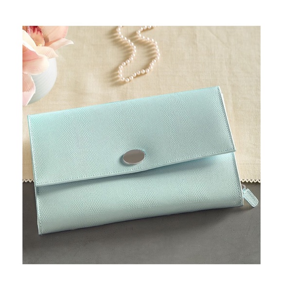 Pottery Barn Accessories - Mckenna Leather Travel Jewelry Portfolio, Porcelain Blue